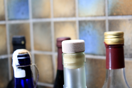 Bottles neck in a kitchenの写真素材