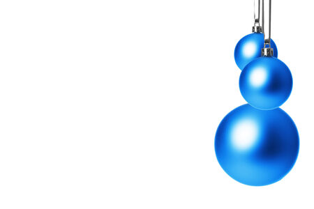 blue christmas balls isolated with white backgroundの写真素材