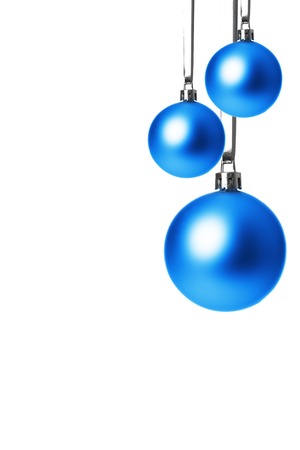 blue christmas balls isolated with white backgroundの写真素材