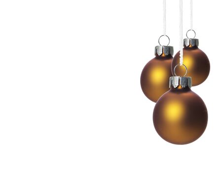 three brown christmas balls isolatedの写真素材
