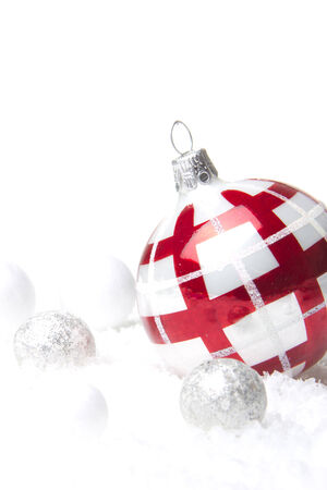 christmas, decoration with christmas bauble red and silver の写真素材