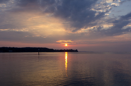 sunrise on lake of constance in constance の写真素材