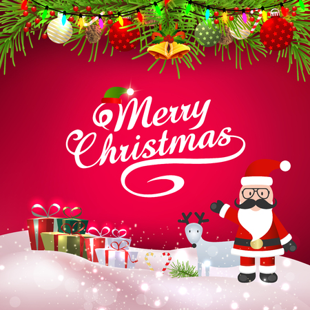 Santa and christmas element on pink backgroundのイラスト素材