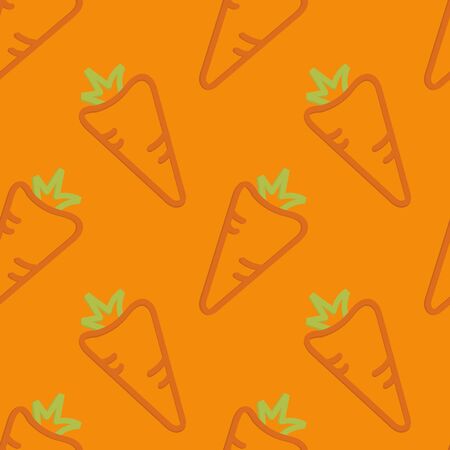 Hand drawn seamless pattern orange background carrots outline