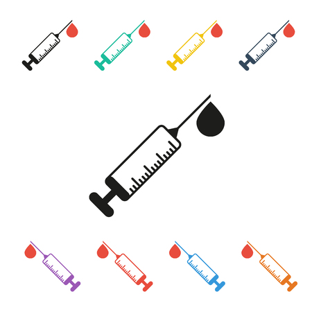 vector syringe icons colored set with drop blood on white backgroundのイラスト素材