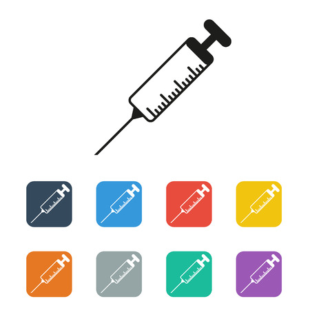 vector flat syringe colored icon set on white backgroundのイラスト素材