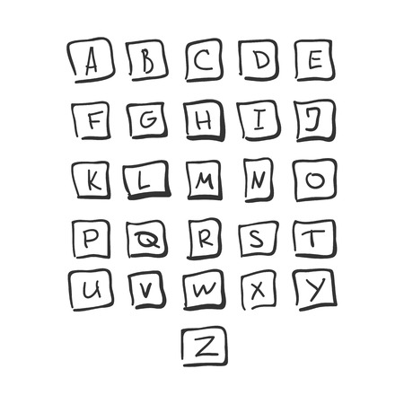 Scribble Square Font Hand Drawn Alphabet Black Isolatedのイラスト素材