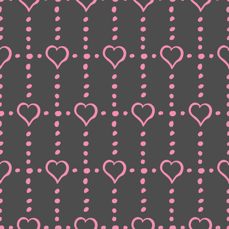 Pink Hearts and Dots on Gray Background Stylish Seamless Patternのイラスト素材