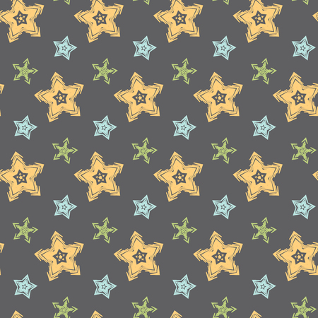 Big hand drawn stars on grey background seamless patternのイラスト素材