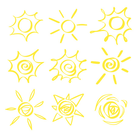 Sun icon set. Hand drawn. Symbols. Child draw.のイラスト素材