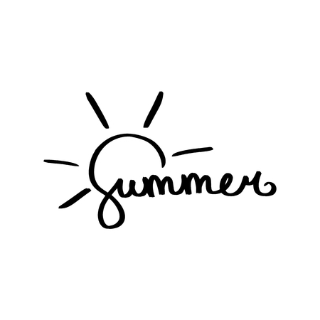 Lettering Summer with sun. Hand drawn card. Isolated element.のイラスト素材