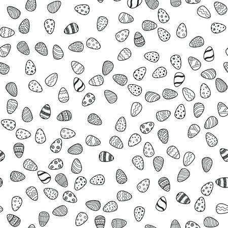 Happy Easter holiday seamless hand drawn background. Template for coloring. Eggs, springのイラスト素材