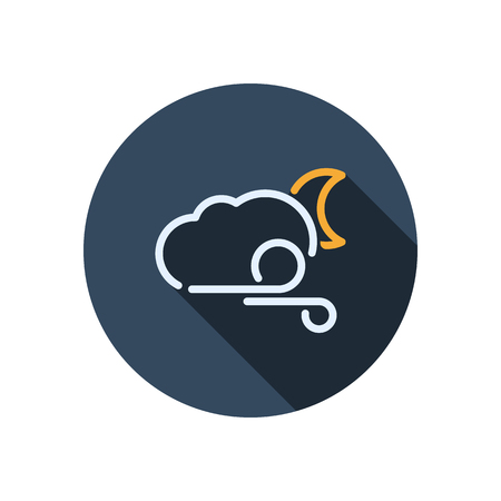Weather icon with long shadow, night, moon, windのイラスト素材