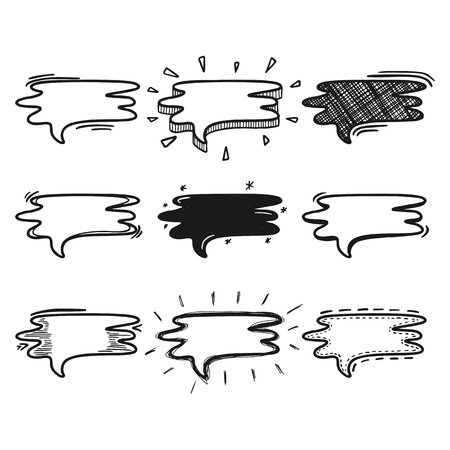 Thoughts bubbles hand drawn set. Mind cloud template. Bubbles speech of different styles and shapes.のイラスト素材