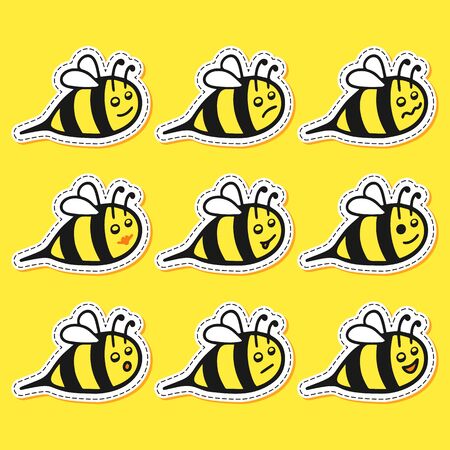 Bee sticker set cartoon emoji character hand draw.のイラスト素材