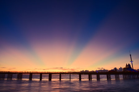Sunset over the pier in St. Augustine, Florida, USAの写真素材