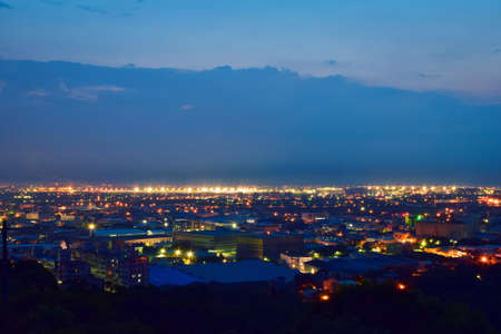 Night view of the city from the top of the mountain.の写真素材
