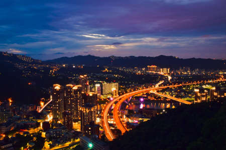 Aerial view of city at night.の写真素材