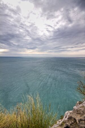 scenic sea view from the cliff in winterの写真素材