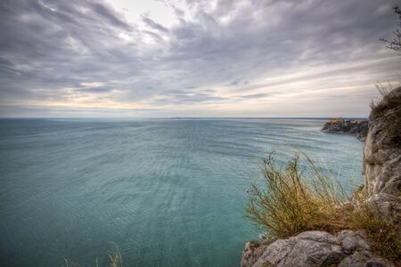 scenic sea view from the cliff in winterの写真素材