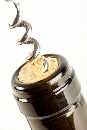 macro close up of corkscrew in wine bottle corkの写真素材