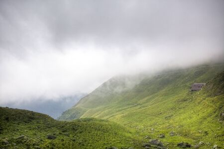 cloudy mountain valleyの写真素材