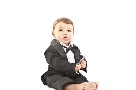 cute little baby with dinner jacketの写真素材