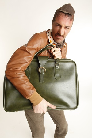 bank robber with vintage suitcaseの写真素材