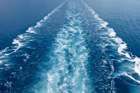 Wake in the ocean made by cruise shipの写真素材