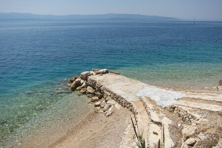 little quay in brac island, croatiaの写真素材