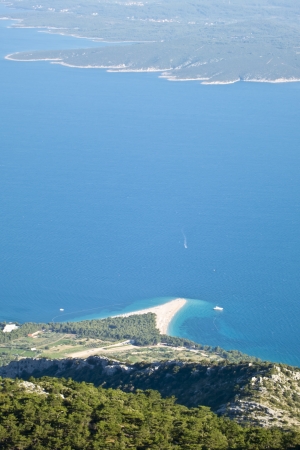 aerial view of zlatni rat, famous beach in brac, croatiaの写真素材