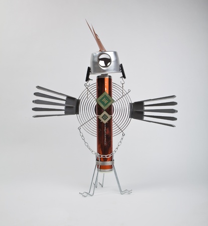 cute funny robot toy made of garbage  recycling wasteの写真素材