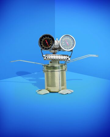 cute funny robot toy made of garbage  recycling wasteの写真素材