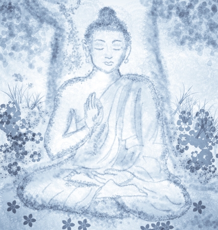 drawing of meditating buddhaの写真素材