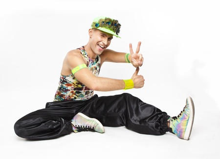 modern funky hip-hop style dancer on white backgroundの写真素材