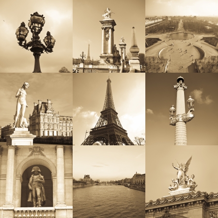 paris collage of the most famous monuments and landmarksのeditorial素材