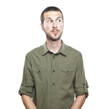 portrait of a young beautiful man surprised face expressionの写真素材