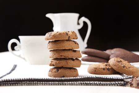 chocolate cookies biscuits, delicious breakfastの写真素材