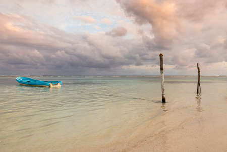 beautiful romantic sunset on the beach in the caribbean seaの写真素材