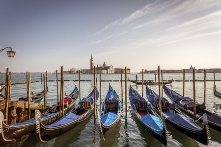 gondalas on san giorgio background, venice italyの写真素材
