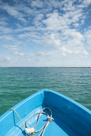Beautiful view of caribbean lagoon Bacalar from a boat. Seven Color waterの写真素材