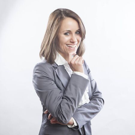 beautiful young businesswoman portrait, isoleted over white backgroundの写真素材