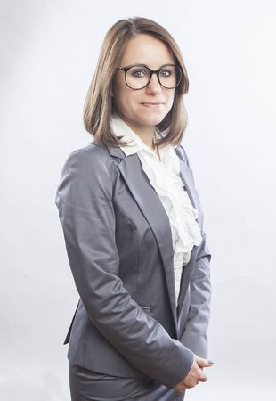beautiful young businesswoman portrait, isoleted over white backgroundの写真素材