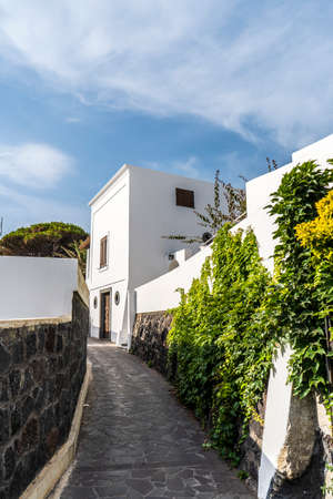 Beautiful mediterrenean architecture in Stromboli, Aeolian islands in Italyの写真素材