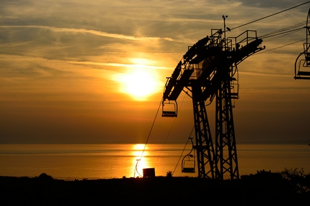 The Needles in the Isle of Wight at sunsetの写真素材