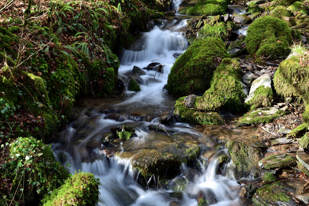 Long exposure of a waterfall on the river Barle in Devonの写真素材