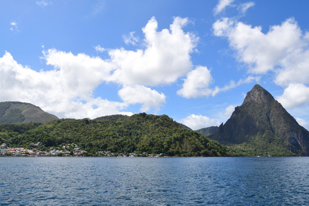 Scenic view of the Piton mountain range in Saint Luciaの写真素材
