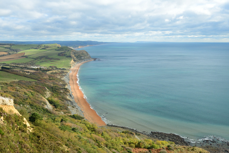 Scenic view of the Dorset coastline around the Seatown areaの写真素材