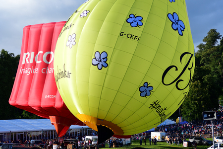 Close up of hot air balloons being inflated at the Bristol internatioanl ballon fiestaのeditorial素材