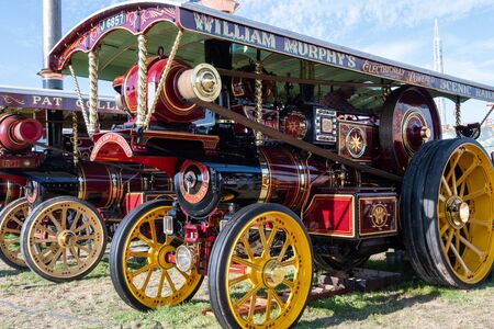 Blandford Forum.Dorset.United Kingdom.August 24th 2019.A row of traction engines is on display at The Great Dorset Steam Fair.のeditorial素材